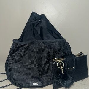 PINK Victoria's Secret Black Women's Bag with Matching Wallet Bundle deal